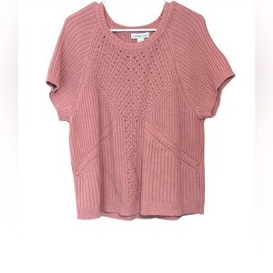 Coldwater Creek Petite XL Pink Knit Sweater Short Sleeve Textured Cotton Blend